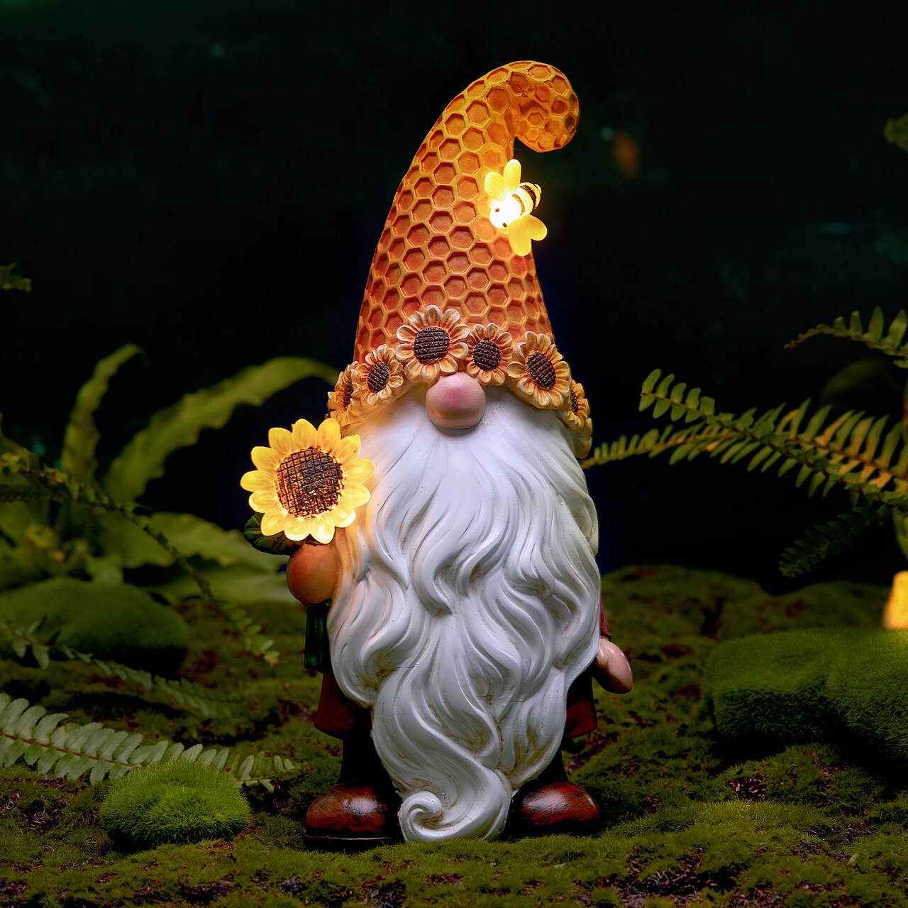 Garden Gnomes Outdoor - Sunflower Gnome Statue with Solar LED Lights for Yard, Patio, Lawn Ornaments - Best Garden Gifts for Mothers Day, Housewarming, Festival